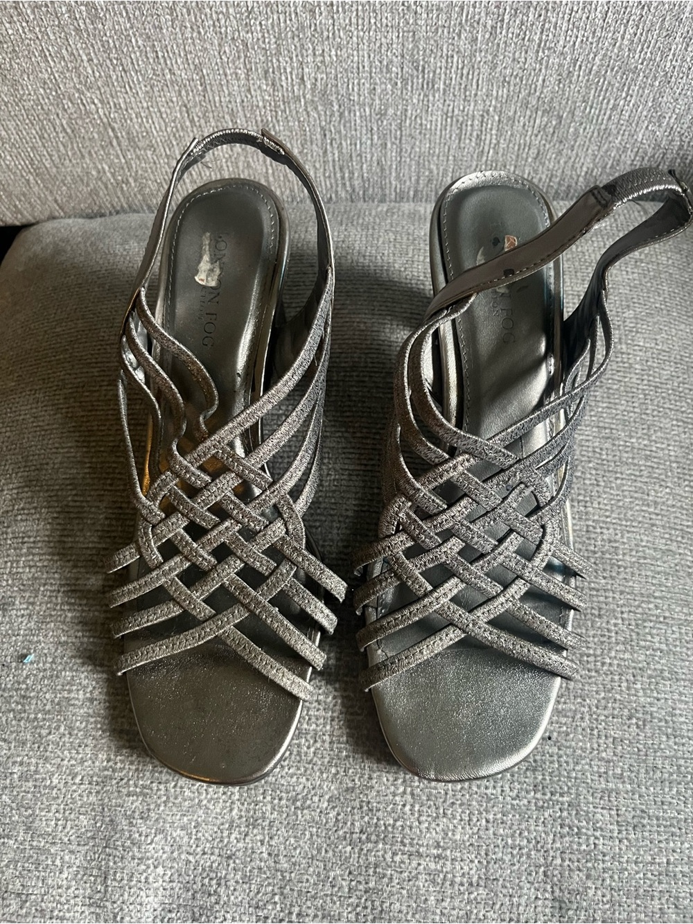 London Fog Metallic Silver Woven Slingback Sandals